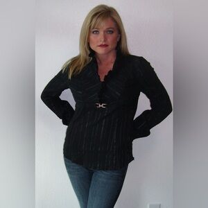 Naracamicie Elegant Black Ruffle Blouse